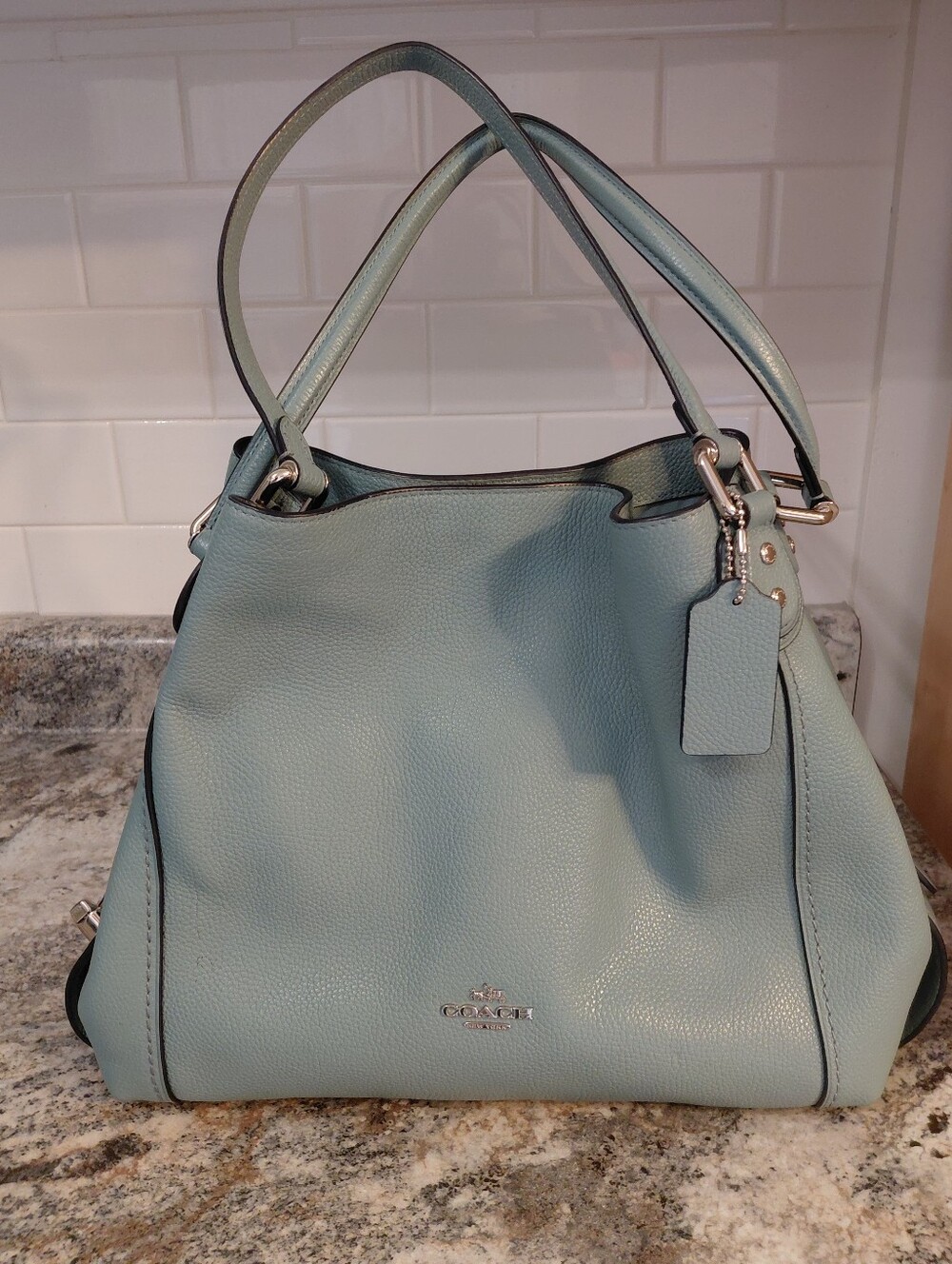 Coach Pebbled Leather Edie Shoulder Bag in Chambray Blue W/Turnlock 57125